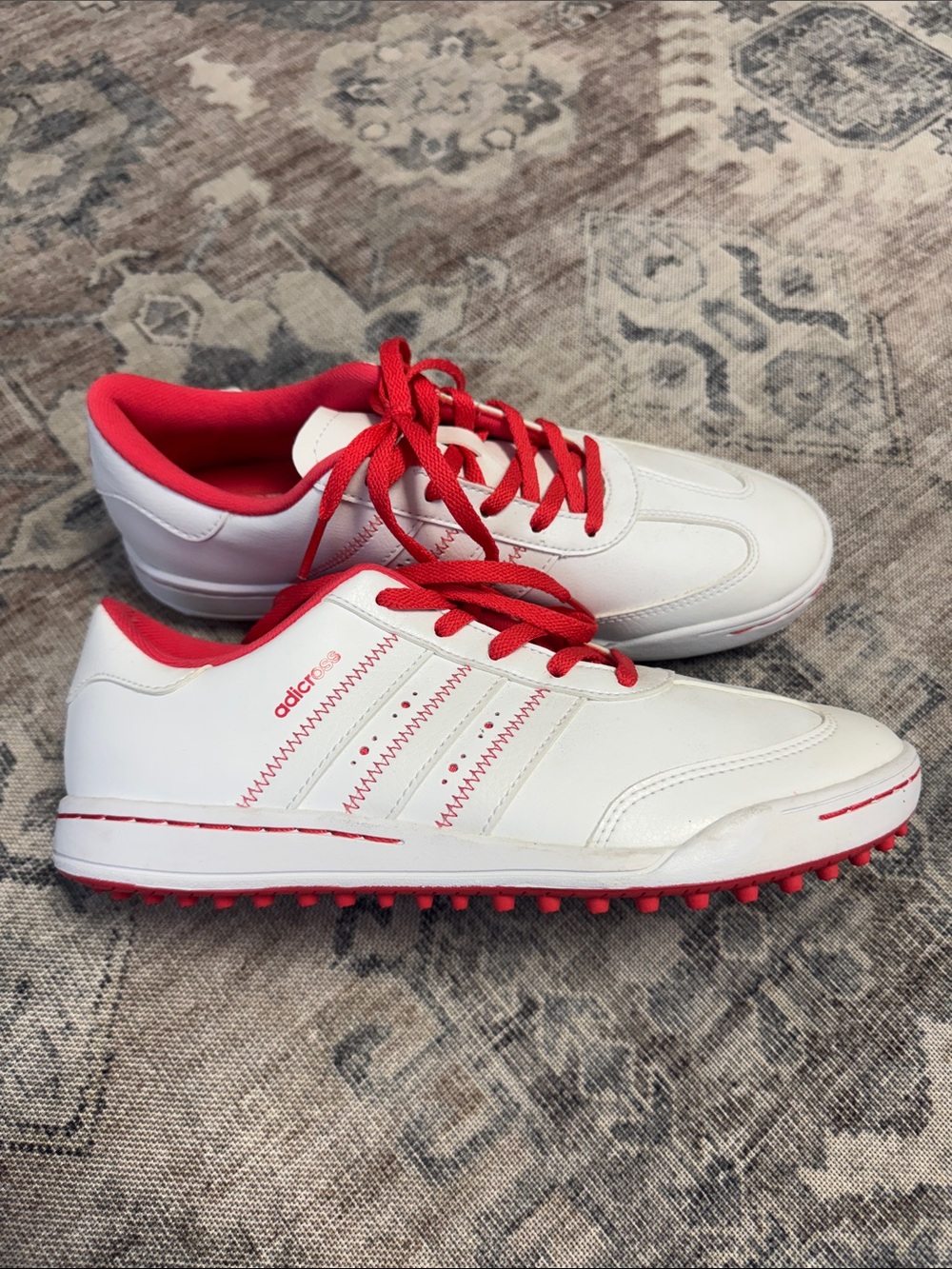 adidas Kids White and Red-Pink Golf-Style Sneakers